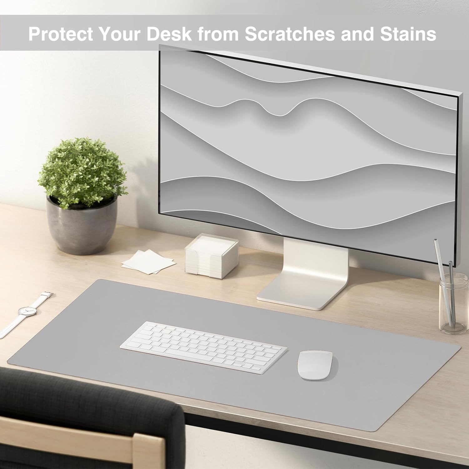 Dual Sided Desk Pad, 36" X 17" PU Leather Desk Mat, Waterproof Desk Blotter Protector Mouse Pad (Gray/Sliver)